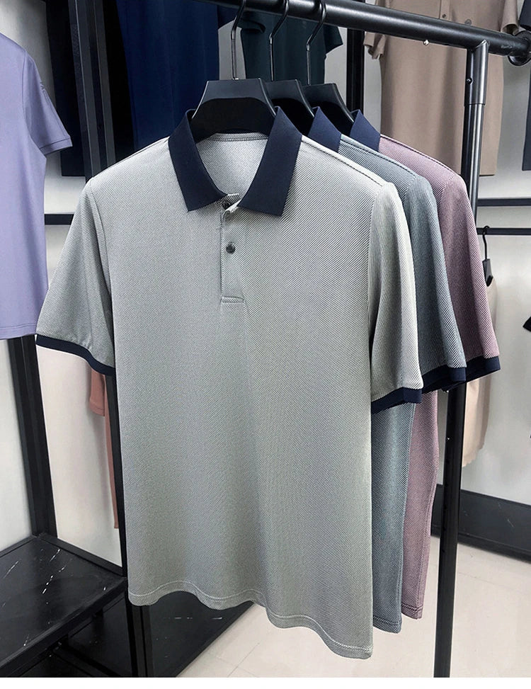 Men’s Breathable Polo Shirt – Stretch Fabric & Striped Design for Office/Casual Use Elastic Comfort and Classic Collar M-4XL