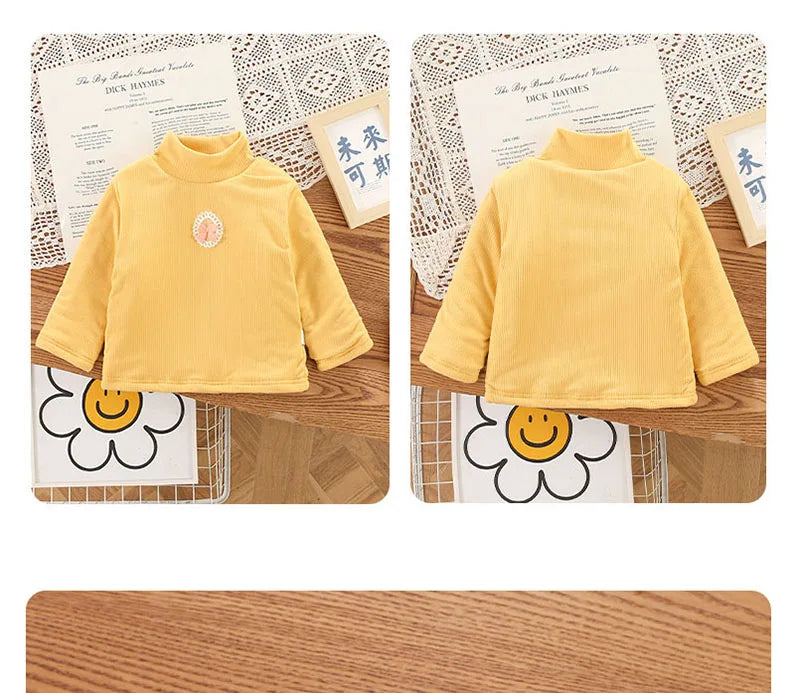 Kid's Winter Blouse 1-5Y Girls Padded Cotton Long Sleeve T-shirt Children's Thickening Warm Bottoming Shirt