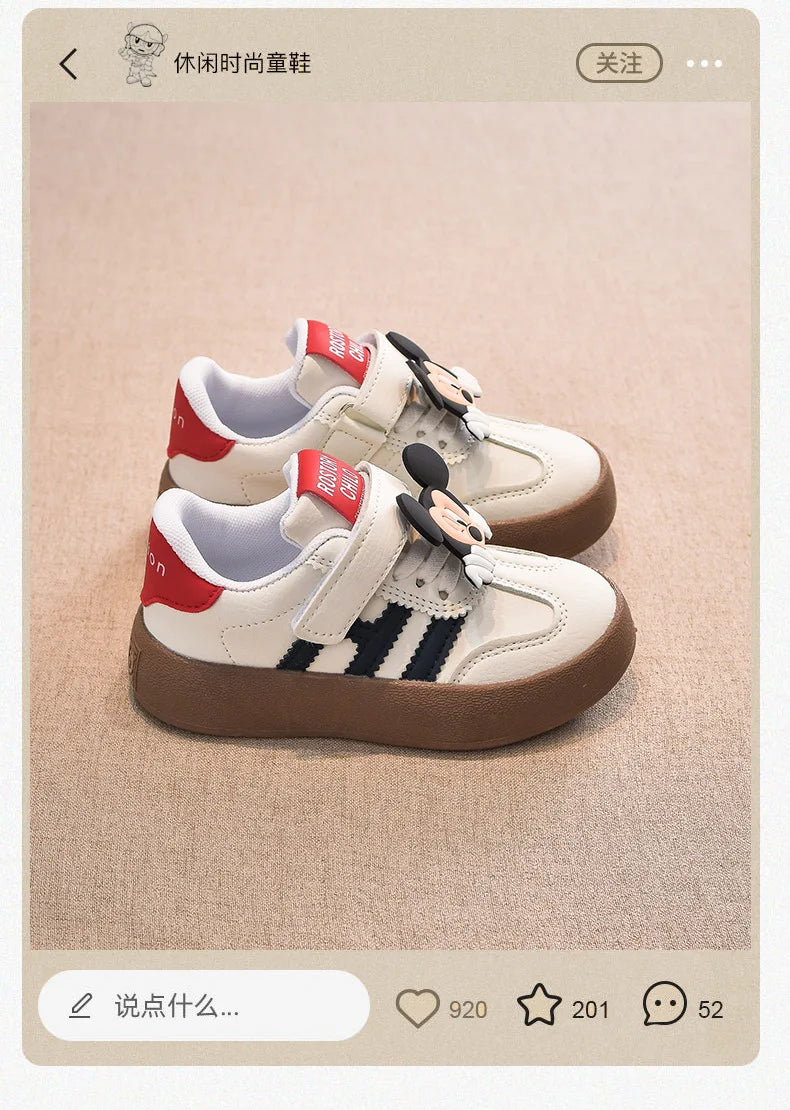 Cartoon Children's Casual Shoes Cute Minnie Girls Sneakers Fashion Mickey Boys Sport Shoes Anti-Slip Soft Sole Kids Board Shoes