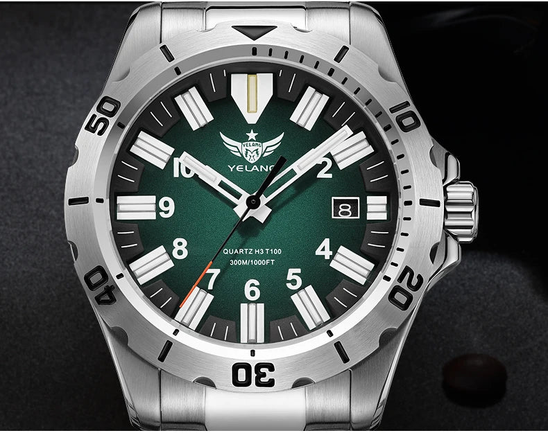 YELANG V1036 42mm Men's Quartz Watch Luminous Display Japan Movement 30ATM Waterproof Stainless Steel Band with Luminous Hands