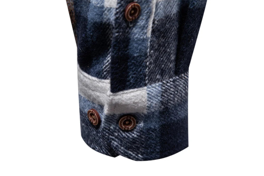 2023 New Autumn and Winter Thicken Plaid Shirt for Men Over Jacket Men Casual Classic Double Pockets Mens Shirts