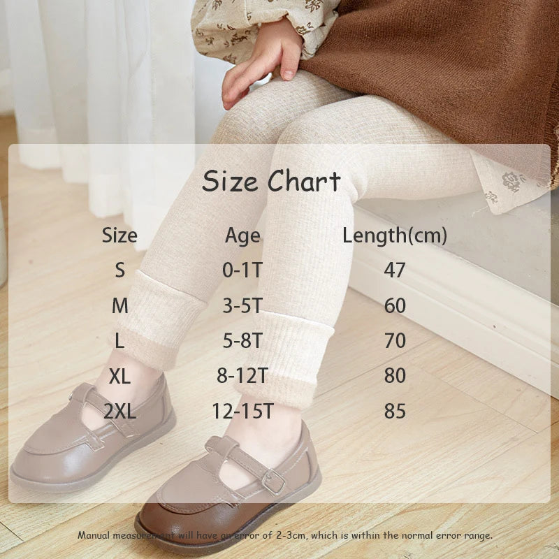 New Autumn Kids Leggings Infant Girls Solid Colour Pit Strip Render Pants Toddler Fleece Padded Warm Trousers 1-3Y Girls