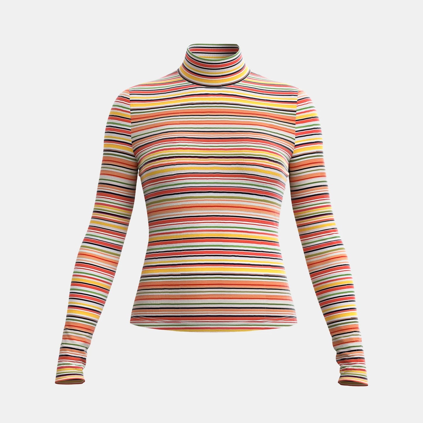 Women's T-Shirts Autumn Fitting Slim Stripe Long Sleeve High-Neck Regular Casual T-Shirts