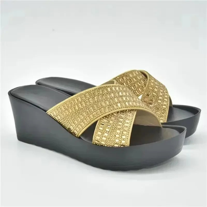 Patent Leather Rhinestone Wedding Shoes Bride Shoes for Women 2025 Designer Luxury Wedges Shoes for Women Platform Pumps