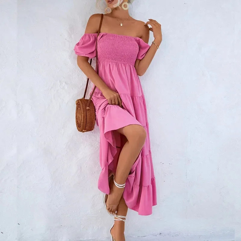 Dresses For Women  Streetwear Plus Size Square Neck Backless Puff Sleeve Pleated Short Sleeve Dress