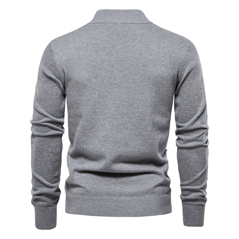 Men's Knitted Stand Mock Neck Cotton Cardigan Casual Social Autumn Button-Up Sweater Jacket for Men
