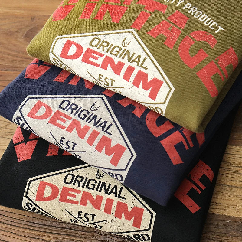 Herfst Nieuwe Amerikaanse Retro Zware 500g Letter Gedrukte Sweatshirts Herenmode 100% Katoen Gewassen Trui Casual Sportkleding