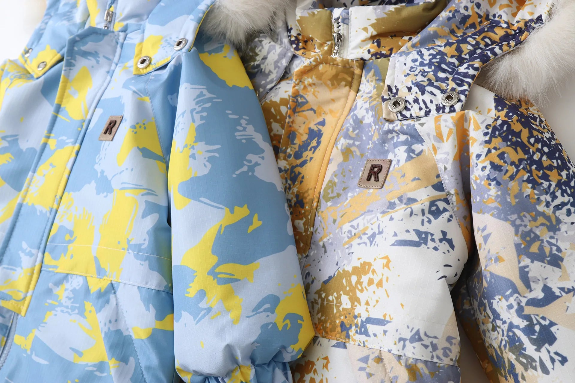 Unisex Children's Snowboard Winter Warm Clothing Snow Suit Floral Printed Fur Lining Hooded Snowboard Coats For Kids