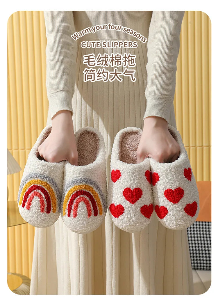 Unisex Christmas Winter Warm Cute Fluffy Slippers Suitable for Couple Bedroom Use and As Gift Cotton Shoes With Soft Sole Flat Shoes