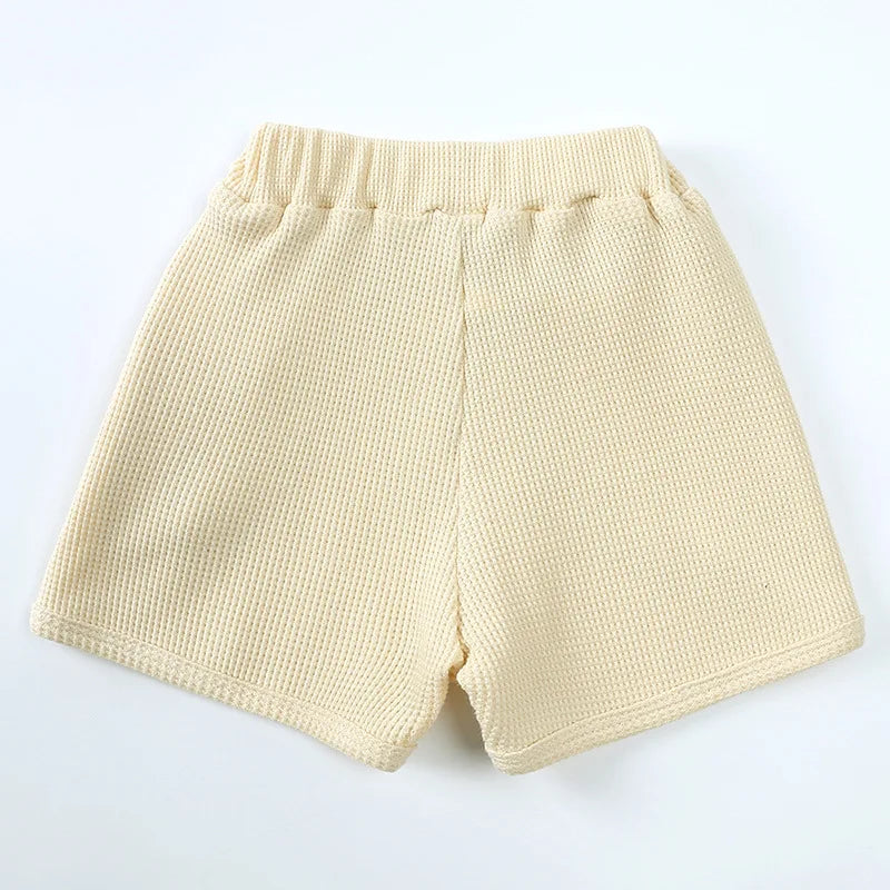 Kid's Summer Outwear Clothing Set Casual Boys Girls Waffle T-shirt Suit Children's 2PCS Tee And Shorts 1-6Y Unisex