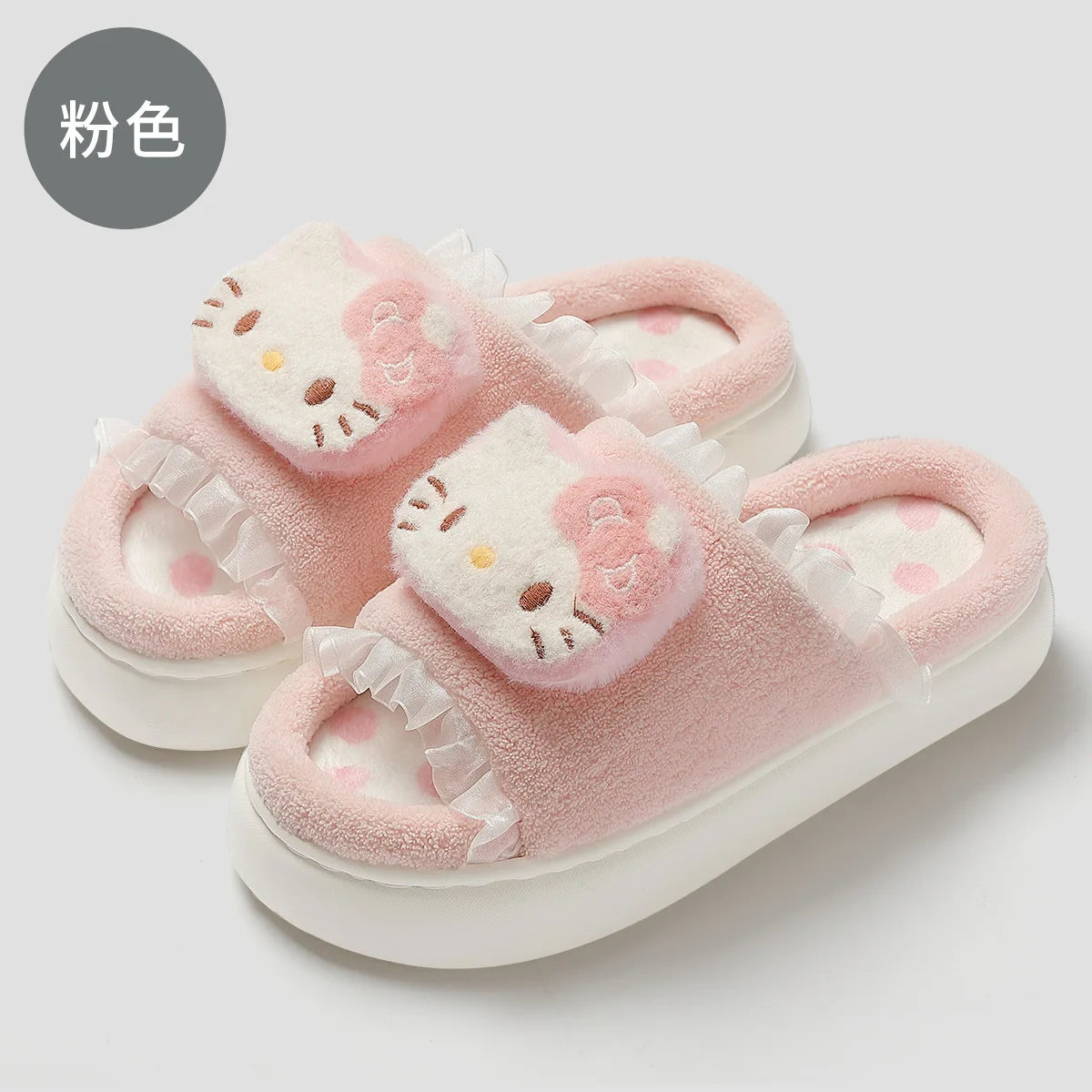 Kids' Slippers House Shoes Cartoon Hello Kitty Open Toe Winter Shoes Warm Anti-Slip Shoes For Girls Size 36-41