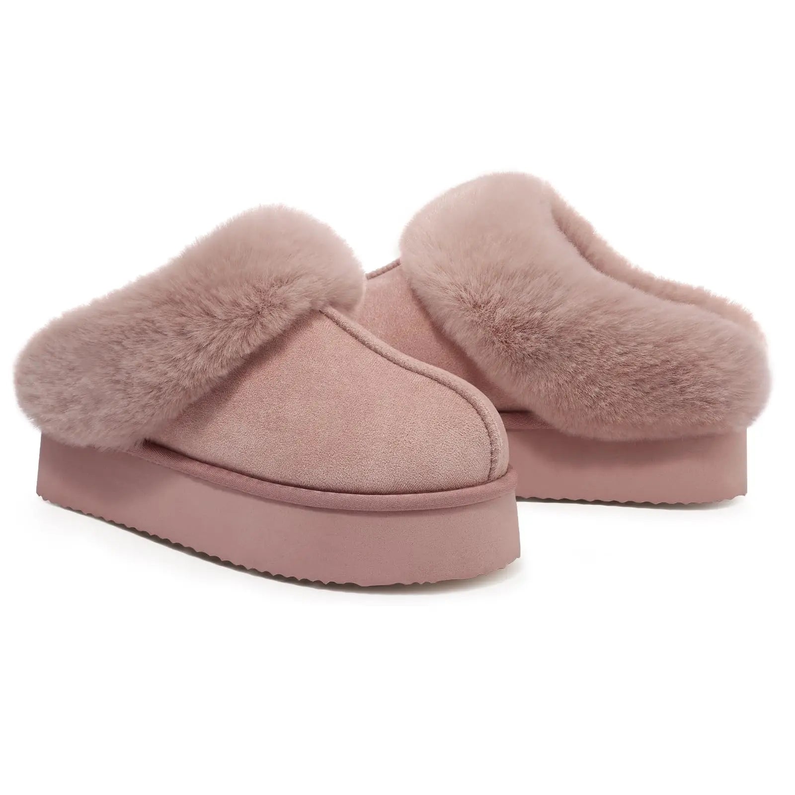 Women's Fashion Fur Winter Slippers With Thick Sole Fluffy Fuzzy Slippers and Anti-Slip Platform Slides Plush Shoes