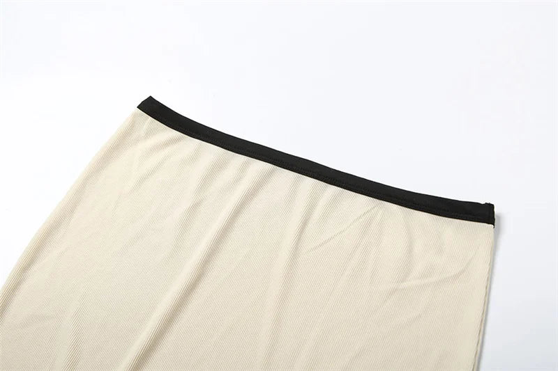 Geribbelde 2-delige set voor dames, polokraag, cardigan, crop tops + stretchrokken, bijpassende casual, eenvoudige, trendy, elegante outfits