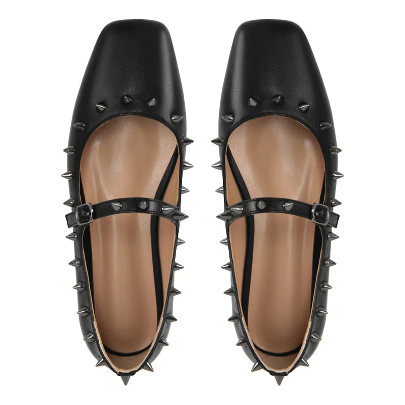 Women Square Toe Matte Flats Mary Jane Retro Elegant Big Size Daily Rivet Flats
