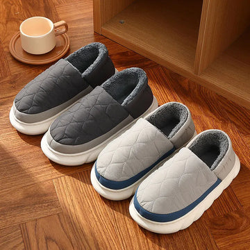 Unisex Plush Winter Slippers Outdoor and Indoor Warm Waterproof Cotton Shoes With Anti-Skid Thick Sole Home Slides For Men & Women