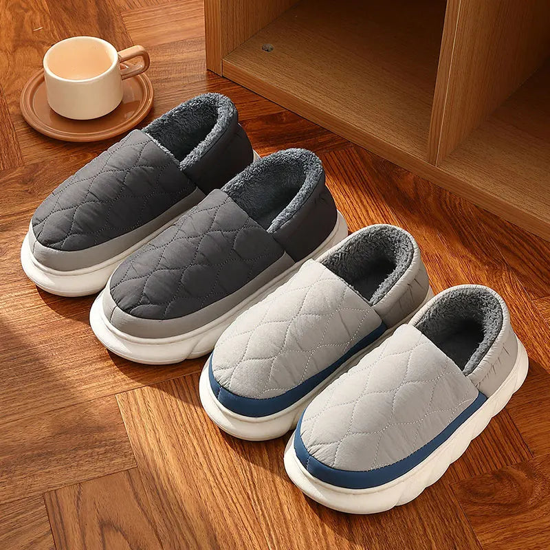 Unisex Plush Winter Slippers Outdoor and Indoor Warm Waterproof Cotton Shoes With Anti-Skid Thick Sole Home Slides For Men & Women