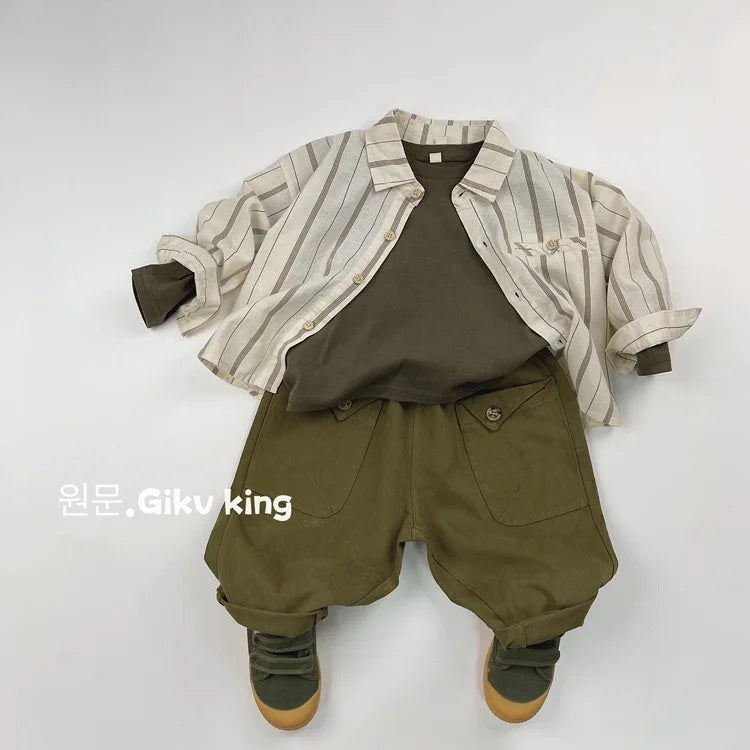 2025 Autumn New Children Loose Trousers Baby Girls Solid Vintage Casual Pants Toddler Boys Versatile Cargo Pants Kids Clothes 4-6Y Unisex