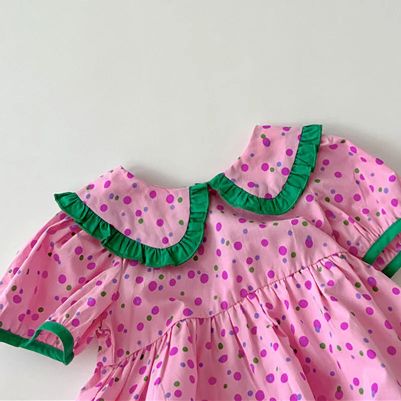 Summer Girls Clothing Dot Children Dress Pink Dresses for Kids 1-5Y