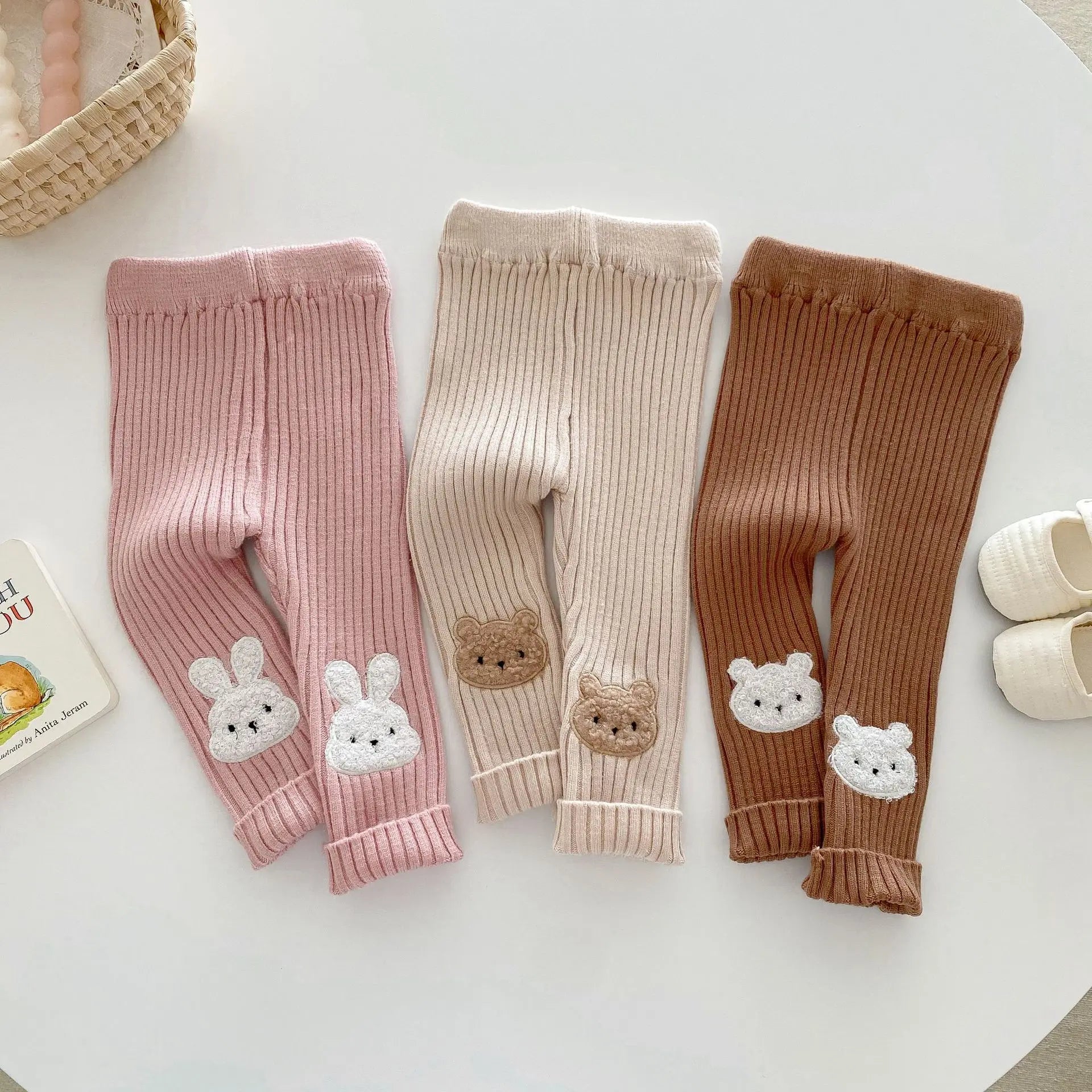 New Autumn Kids Knitted Leggings Girls Cute Cartoon Skinny Pants Children's Baby Pit Strip Trousers 0-5Y Girls