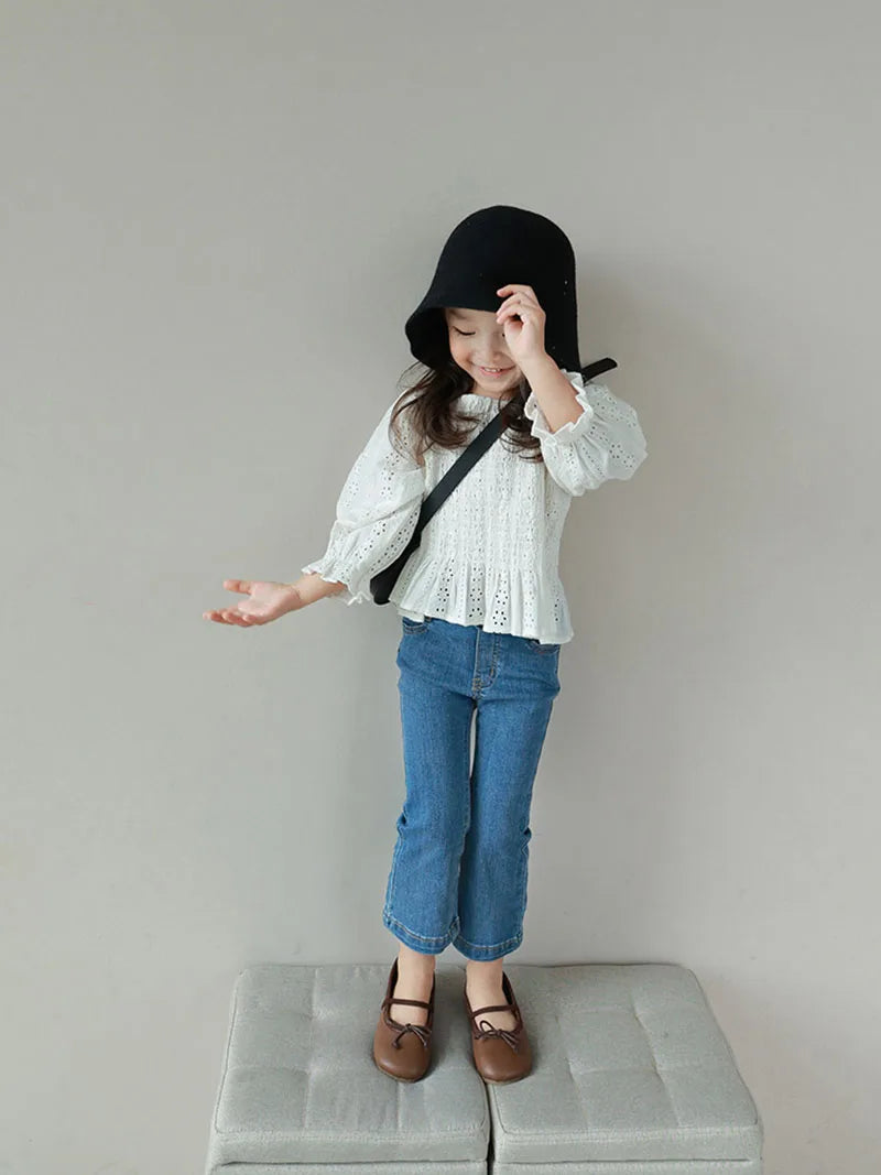 New Autumn Kids Jeans Girls Cute Slim Fit Denim Flared Pants Children Simplicity Blue Skinny Trousers 1-6Y 2-7T Girls