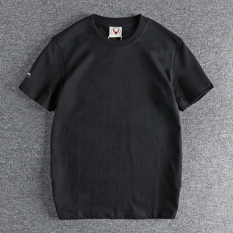 2022 Summer New American Retro Short-sleeved O-neck Solid Color T-shirt Men's Fashion Simple 100% Cotton Washed Old Casual Tops