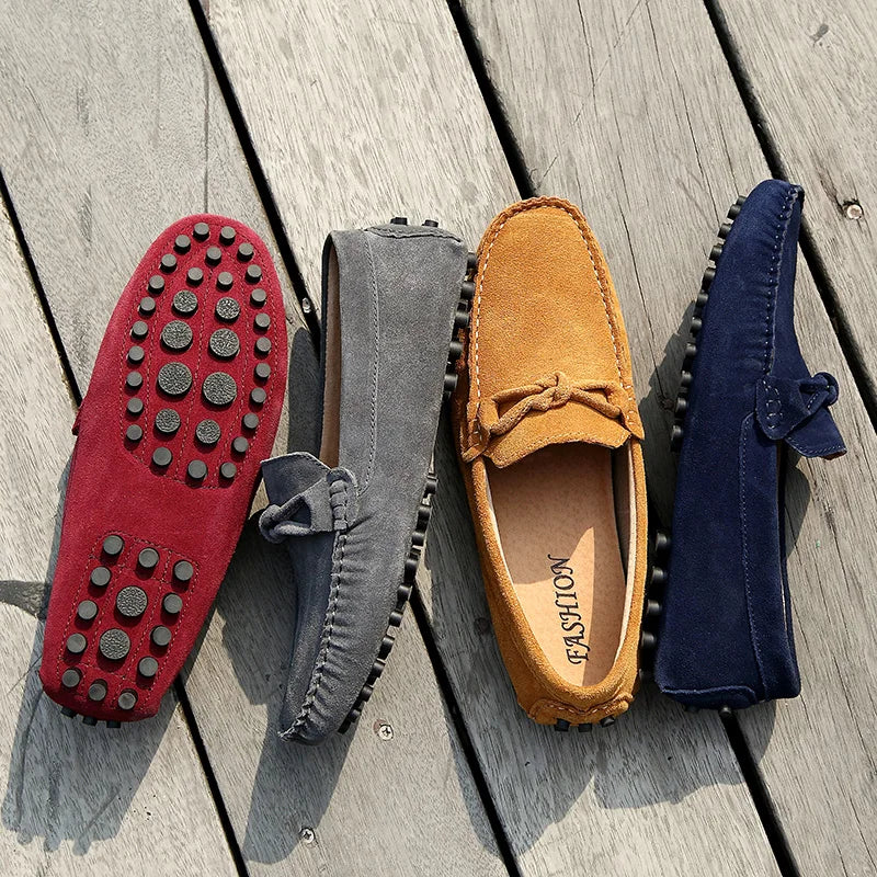 New Trend Youth Driving Loafers Red Male Formal Dress Shoes Suede Leather Lazy People Walking Shoes Good Quality Moccasins Shoes