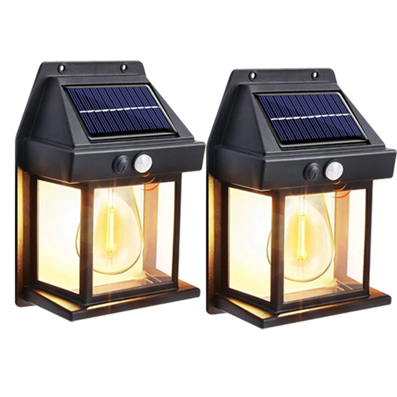 Solar-Powered Waterproof Outdoor Wall Light with Motion Sensor Tungsten Filament Garden Yard Decoration LED Lamp 3 Modes 1-4Pcs