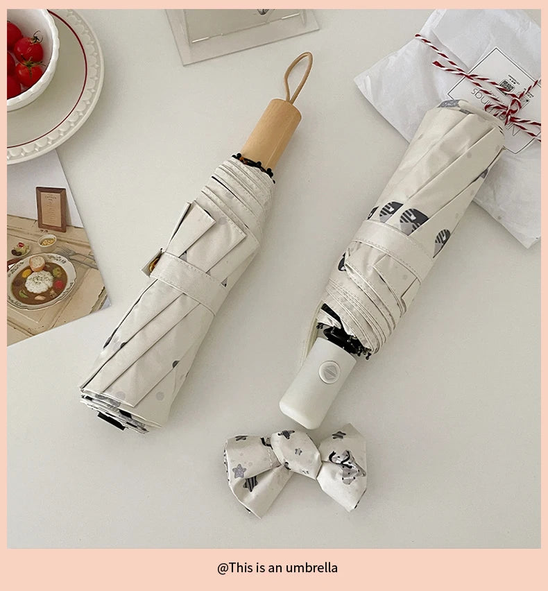 Automatic Fold Umbrella | All-Weather UV Sunshade | Ins Style Black Glue Design