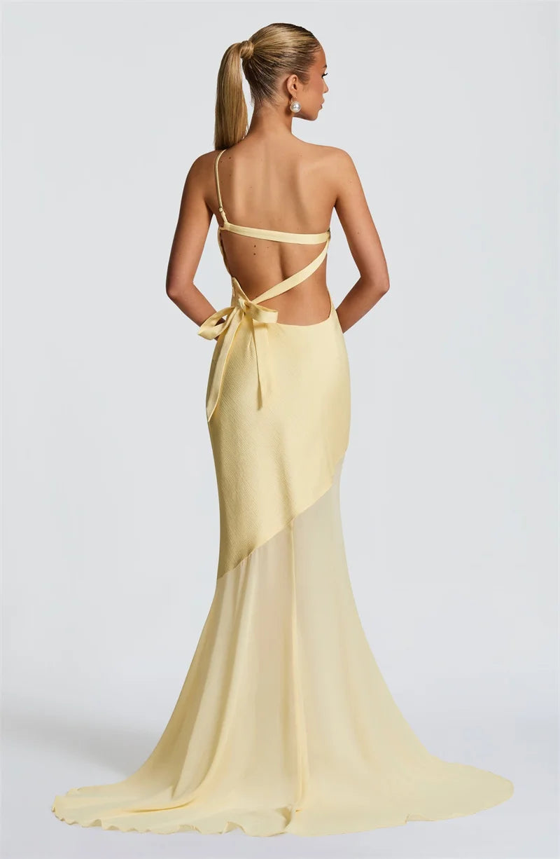 One Shoulder Backless Sleeveless Maxi Dress Women's Sexy Gown Fashion Patchwork Bodycon Club Party Long Dress Elegant Floor-Length