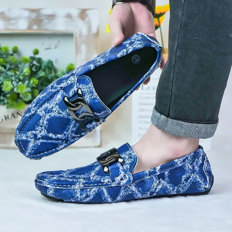 Fashionable Mens Over Size 38-48 Moccasin Shoes Blue Spring Male Formal Dress Shoes Comfortable Youth Leisure Shoes