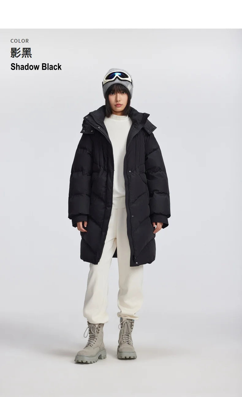 Women's Winter Down Jacket Duck Down Detachable Hood Puffer Coats, Simple Korean Style Mid-Length  Jacket for Ladies