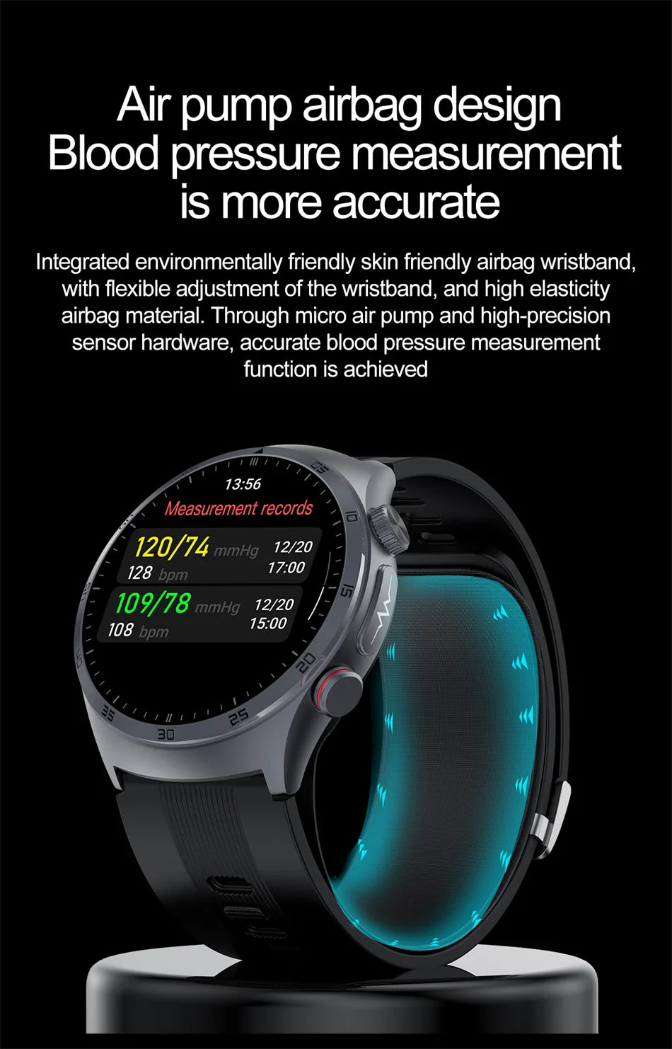 2025 Unisex Gezondheid Smartwatch NFC ECG Luchtpomp Bloeddruk Bloedzuurstof ECG + PPG Bluetooth Bellen NFC Smartwatch Mannen Vrouwen Airbag