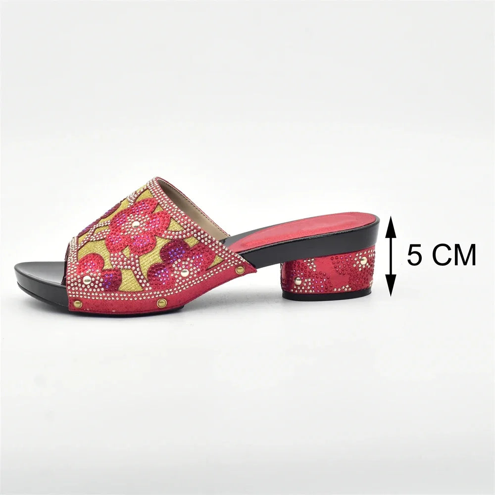 New Red Rhinestone Women Wedding Shoes High Quality African Paty Shoes Open Toe Sexy Ladies Shoes Italian Women Wedding Pumps1