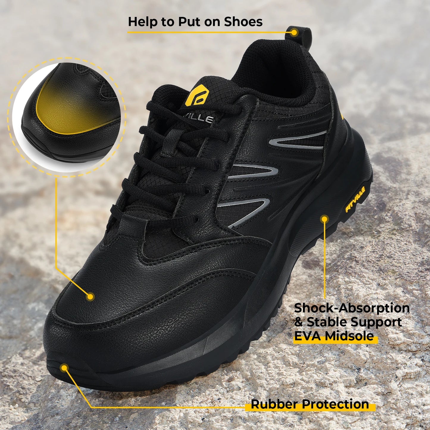 Men's Wide Hiking Shoes Water Repellent Lightweight Outdoor Climbing Shoes Trekking Trails Sneakers for Arch Support