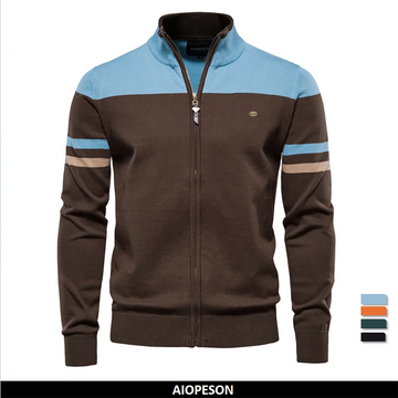 Men's Autumn and Winter 100% Cotton Zipper Cardigan Casual Patchwork Fashion Male Knitted Sweaters for Men