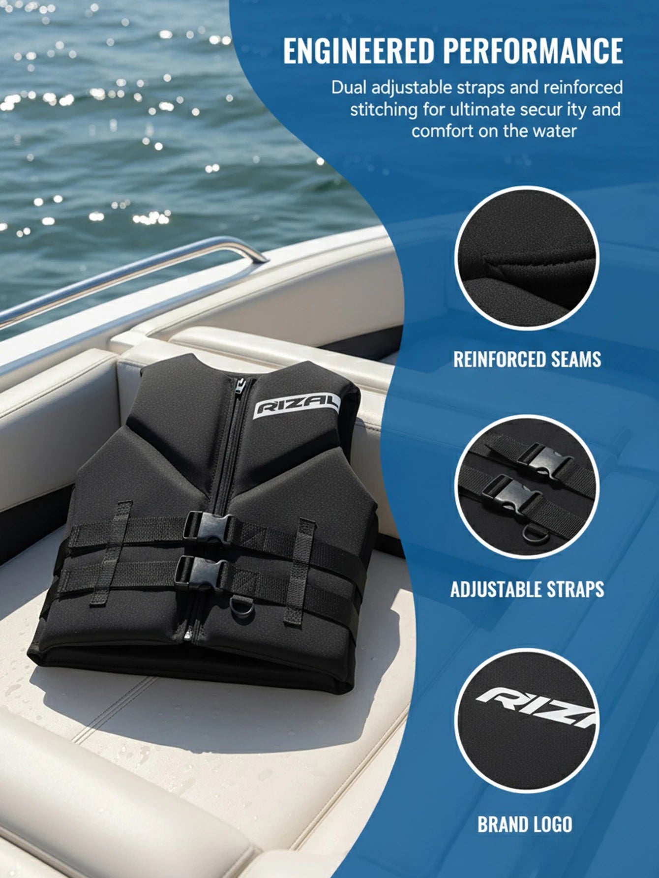 Adult Life Jacket Vest – Buoyancy Safety Vest for Kayaking, Surfing, Wakeboarding, Boating & Water Sports