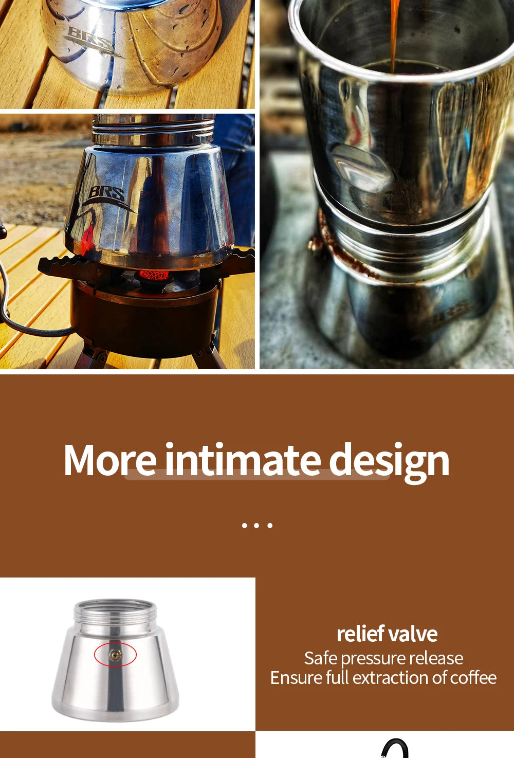 Camping Stovetop Coffee Distiller Maker Stainless Steel Moka Pot Outdoor Brewed Coffee Grinder for Office Home Camping