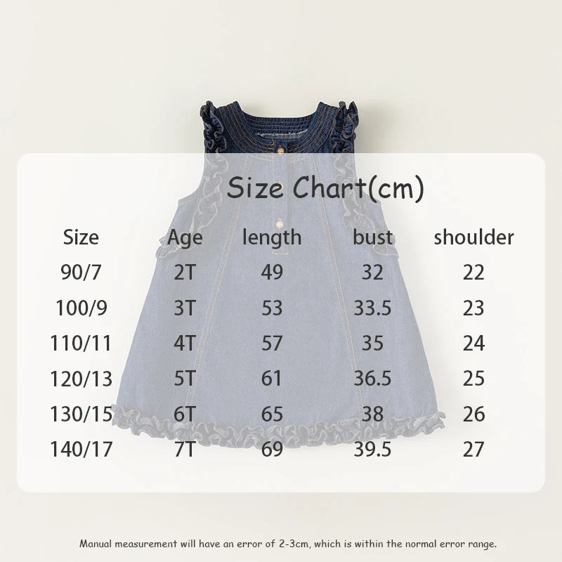 2024 New Summer Girl's Dress Kid's Sweet Denim Tank Dress Children Tops Outfit 1-7Y Girls