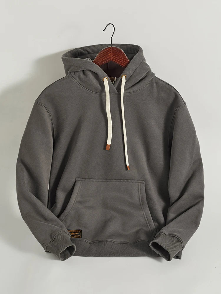 Autumn Winter American Retro Hooded Kangaroo Pocket Sweatershirts Men's Fashion Loose Casual Heavyweight Velvet Pullover Hoodies