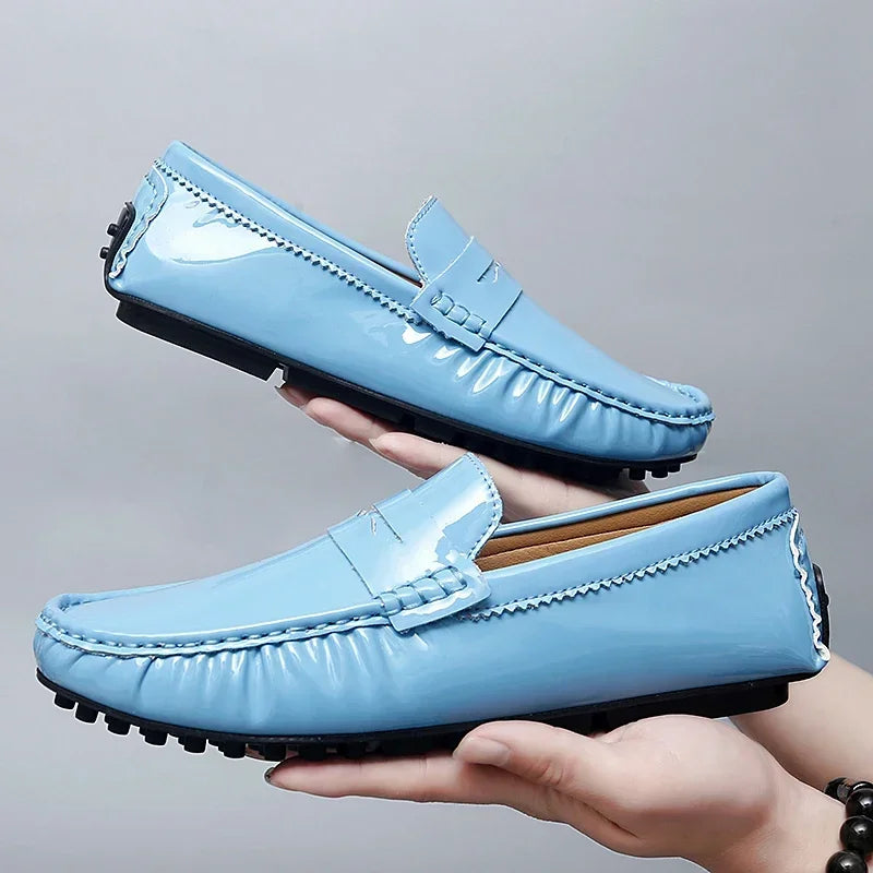 Fashion Style Men Blue Casual Loafers England Italy Stylish Trendy Male Formal Dress Shoes Large Size 35-48 Mens Moccasin Shoes