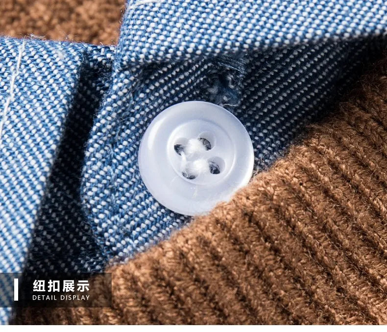 Men's Top Grade Fake Two Collared Fashion, Designer Knitted Pullover Sweater, Casual Brand Slim Fit Male Jumpers