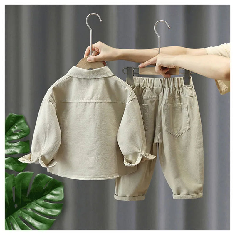 Spring Kids Clothes 2PCS Set Children Solid Colour Thin Style Coat + Pants Boys Girls Outwear 12M-7T Unisex