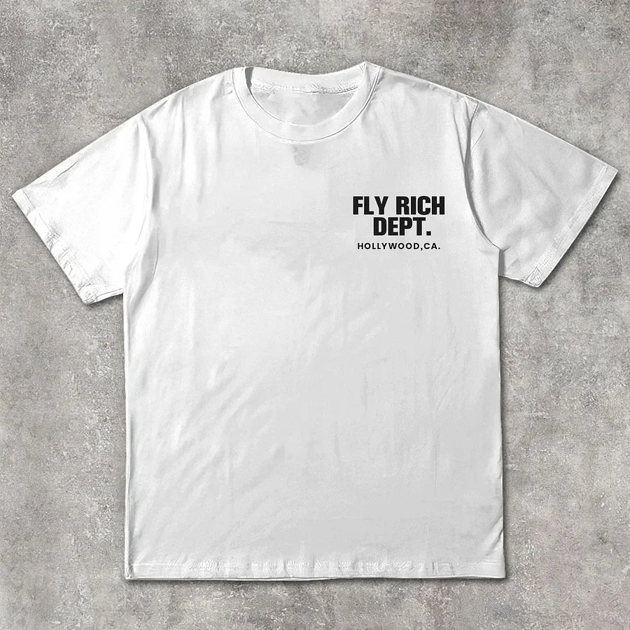 Unisex Fly Rich Graphic Print Casual 100% Cotton T-Shirt Women Y2K Summer Short Sleeve Oversize T-shirt Streetwear Tops