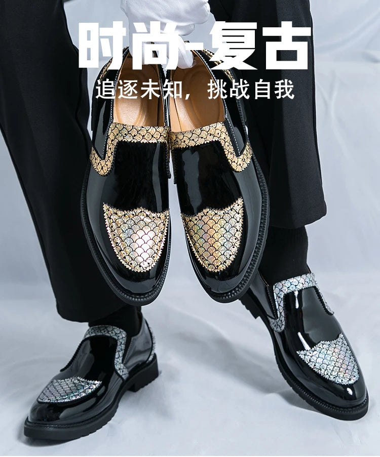Slip-on Men Formal Dress Party Shoes Black Silver Male Business Adult Loafers Large Size 38-47 Adult Fashionable Wedding Shoes