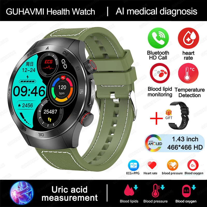 2025 New Smart Watch ECG+PPG Laser Treatment Blood Lipid Heart Rate Blood Pressure Health Sport Smartwatch For Men - Compatible with Huawei & Xiaomi IOS