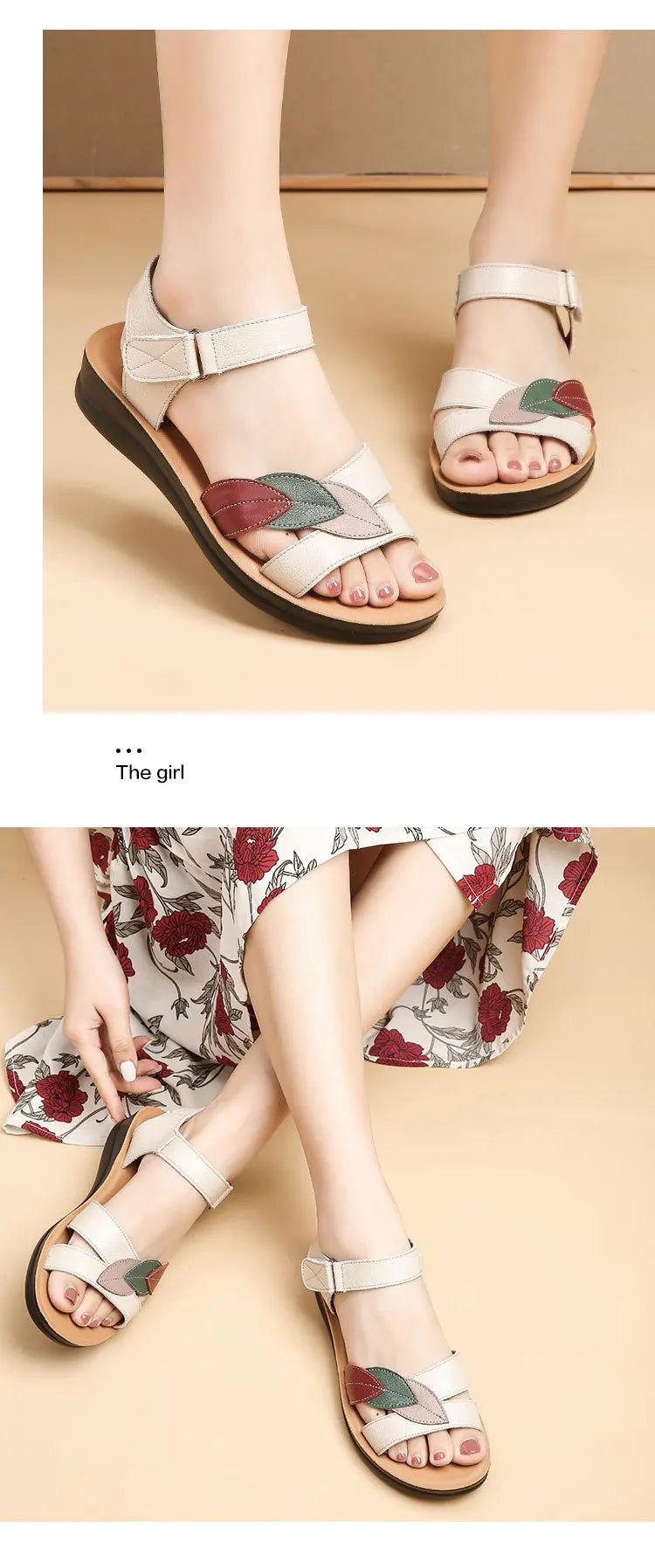 Women's Mother Ladies Female Genuine Leather Sandals Shoes Platform Summer Cool Beach Soft Waterproof Leaf Non Slip