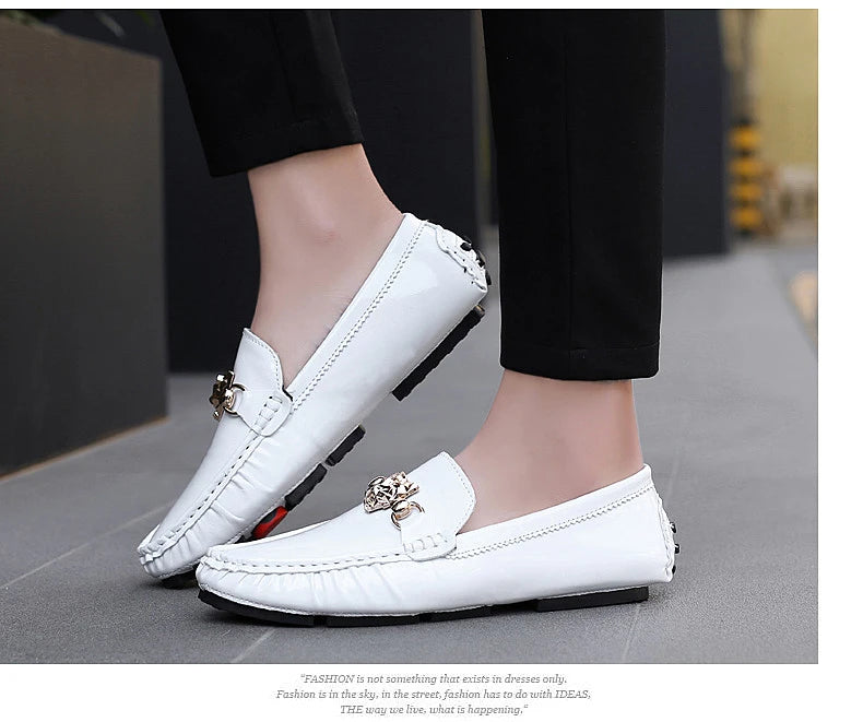 Stylish England Gentleman Casual Moccasin Shoes White Silver Mens Formal Dress Wedding Shoes Large Size 38-48 Youth Loafers