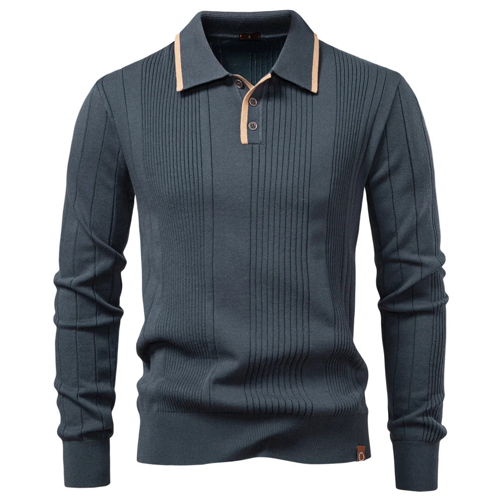 2025 Men's Button Down Polo Shirt Solid Colour Stripe Long Sleeve Autumn Winter Luxury Warm Touch Business Casual Polo Men's Shirts