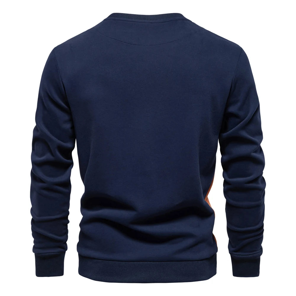 Men's Patchwork Cotton-Blend Crew Neck Sweatshirts Fashion Casual Sport Round-Neck Pullover Sweatshirt for Men