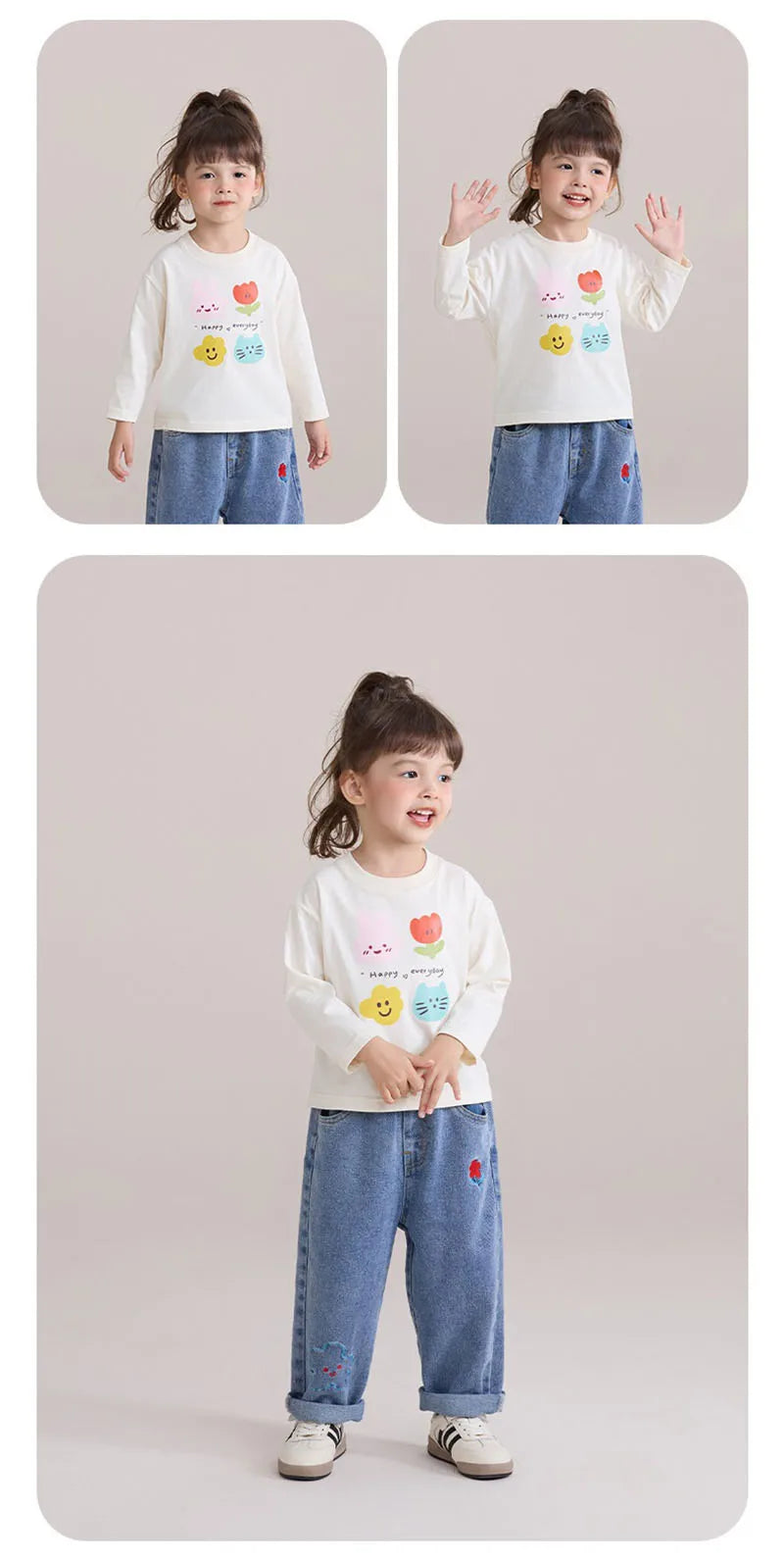 New Spring Girls Boys Cute T-shirt Kids Cartoon Letter Star Flower Undershirts Children Thin Style Bottoming Shirt 7T Unisex